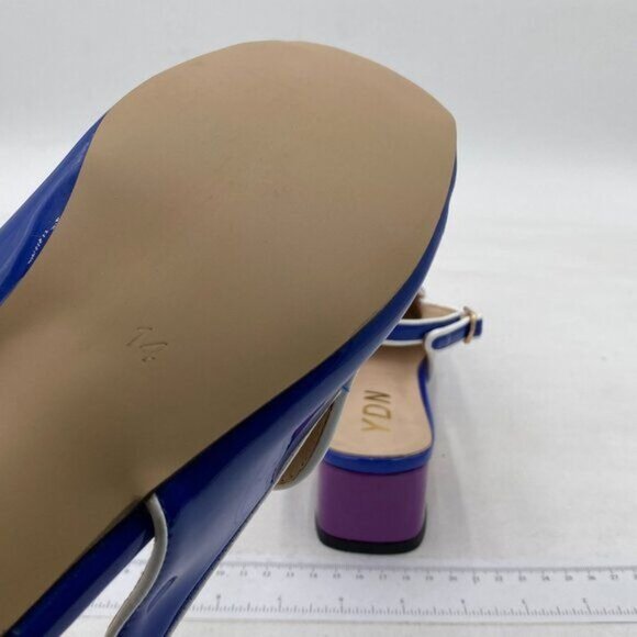YDN Blue and Purple Closed Square Toe Block Low Heels Slingback Loafer Shoes - Picture 6 of 8